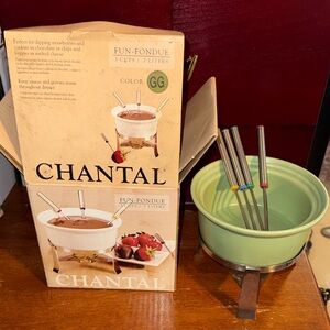 Green Ceramic Fondue Bowl with Color-Tip Forks